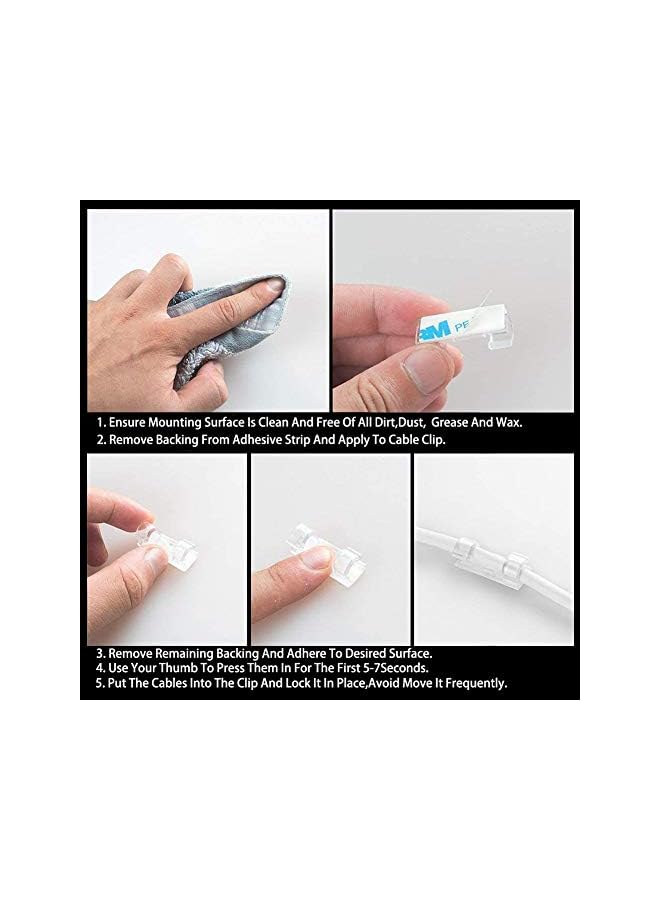 Excefore 60PCS Transparent Cable Clips Strong Self-Adhesive Cable Drop Wire Holder, Durable Mount-Round Plastic Cord Management Organiser Clamps for Home and Office (Transparent) - Image 5