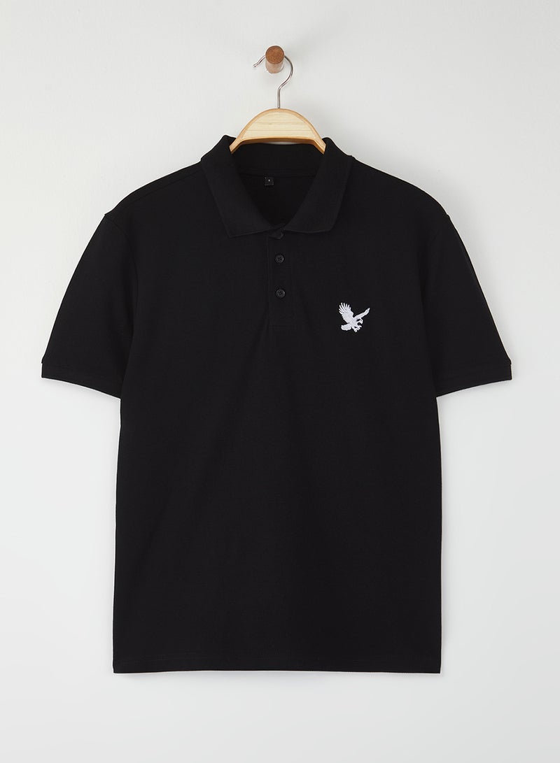 trendyol Black Regular/Normal Cut Eagle Embroidery Detailed Polo Neck T-Shirt Tmnss25Po00017 - Image 3