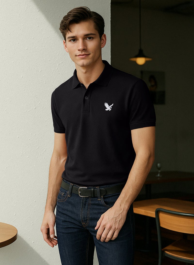 trendyol Black Regular/Normal Cut Eagle Embroidery Detailed Polo Neck T-Shirt Tmnss25Po00017 - Image 2