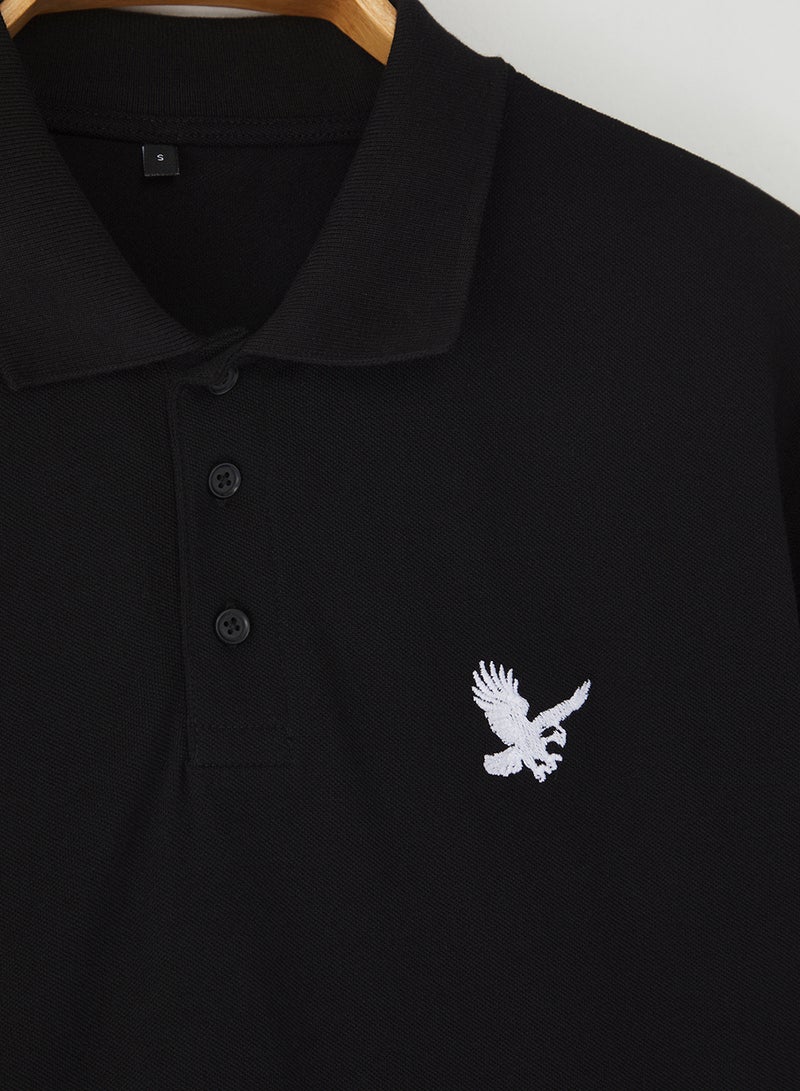 trendyol Black Regular/Normal Cut Eagle Embroidery Detailed Polo Neck T-Shirt Tmnss25Po00017 - Image 4