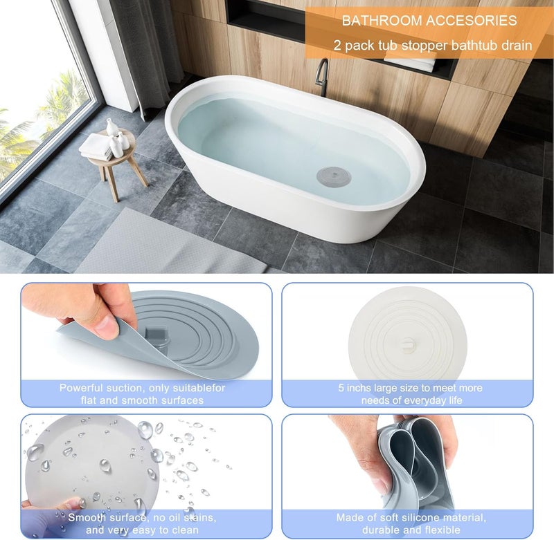 V-TOP Bathtub Drain Stopper 3 Pack, 5inch Tub Stopper Bathtub Drain Cover, Silicone Bath Tub Plug Essentials Flat Suction for Kitchen Bathroom Laundry Accessories - Image 5