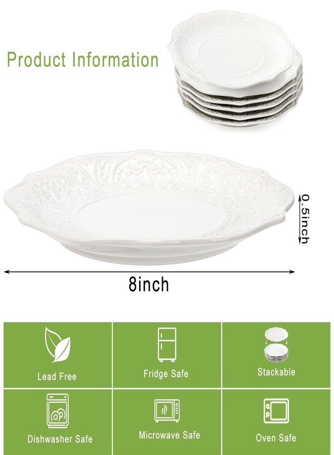 SOUJOY Set of 6 Salad Plate, 8 Inch Porcelain Dessert Serving Plates, Embossed Printing Small Dinner Dish for Pancakes, Steak, Microwave, Dishwasher Safe - Image 2