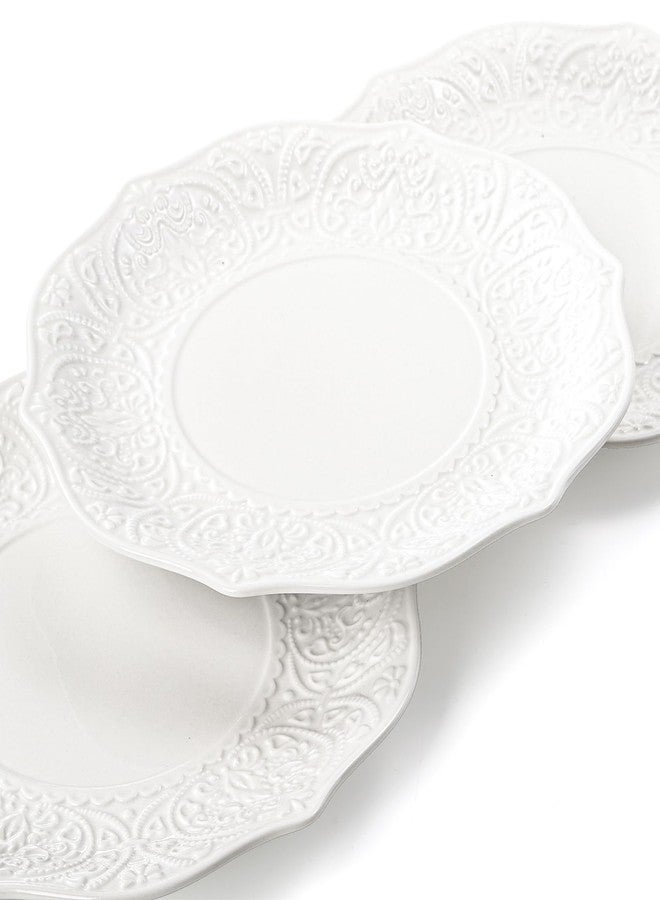 SOUJOY Set of 6 Salad Plate, 8 Inch Porcelain Dessert Serving Plates, Embossed Printing Small Dinner Dish for Pancakes, Steak, Microwave, Dishwasher Safe - Image 4