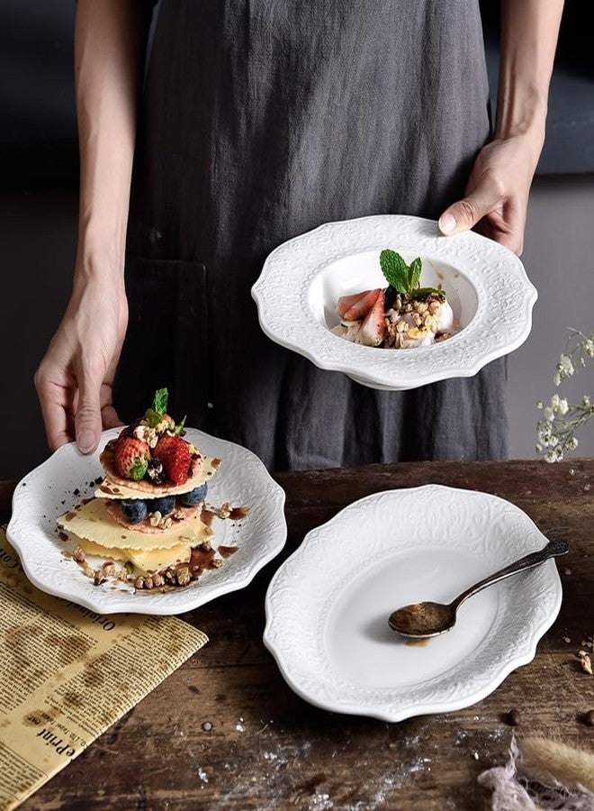 SOUJOY Set of 6 Salad Plate, 8 Inch Porcelain Dessert Serving Plates, Embossed Printing Small Dinner Dish for Pancakes, Steak, Microwave, Dishwasher Safe - Image 5