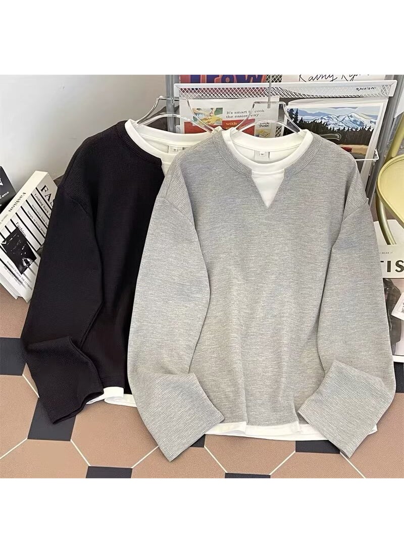 Grey Layered Long-Sleeve Tee V-Neck Retro Sweatshirt Black - pzsku/Z1A4CABFC7D49B70CEC2DZ/45/_/1732184981/242a5b61-3cbc-4c18-832c-0f12bed5d92a