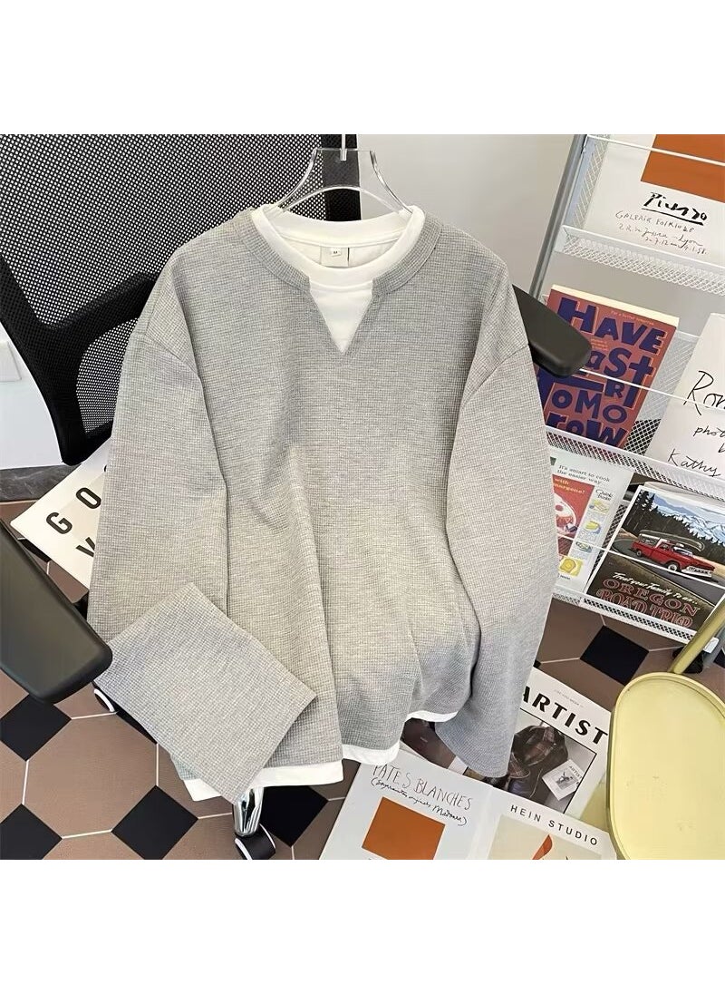 Grey Layered Long-Sleeve Tee V-Neck Retro Sweatshirt Black - pzsku/Z1A4CABFC7D49B70CEC2DZ/45/_/1732184985/2cd42bae-c96c-4490-9b94-581a225f4710