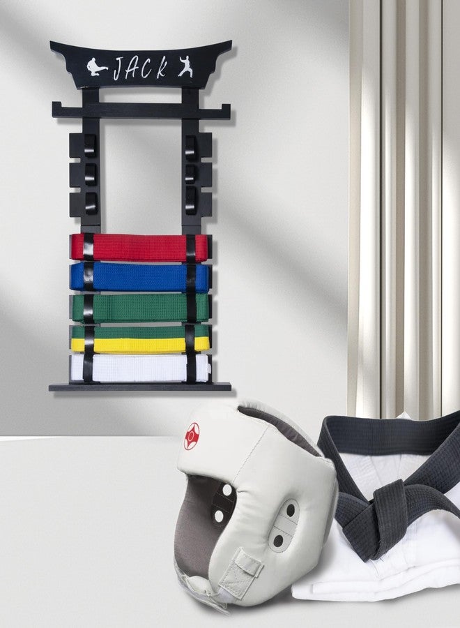 humberboat 8 Belts Karate Belt Display Rack with Stickers, Taekwondo Belt Display Martial Arts Belt Display, Karate Belt Holder for Kids and Adult, Wood, Black - Image 2