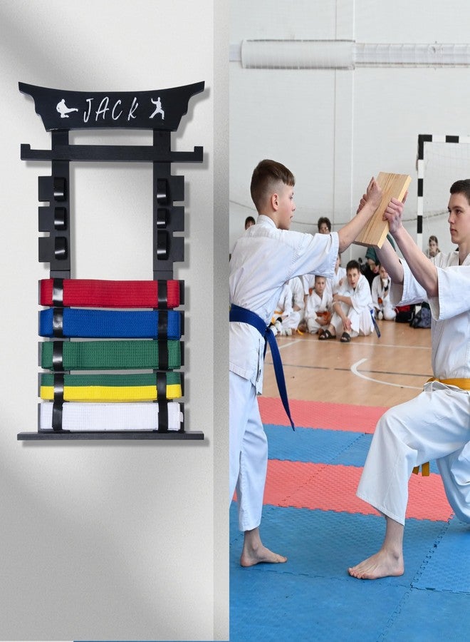 humberboat 8 Belts Karate Belt Display Rack with Stickers, Taekwondo Belt Display Martial Arts Belt Display, Karate Belt Holder for Kids and Adult, Wood, Black - Image 3