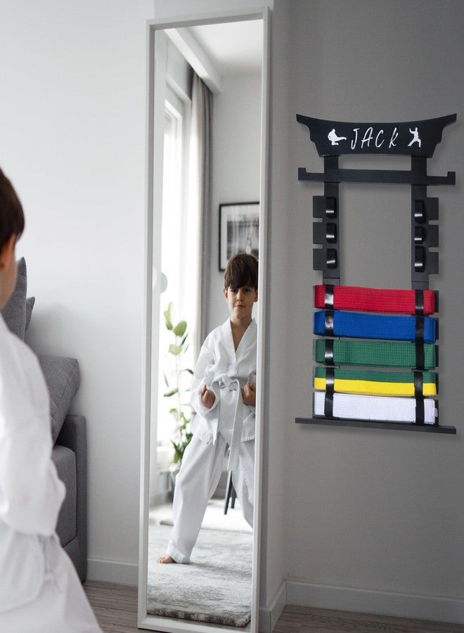 humberboat 8 Belts Karate Belt Display Rack with Stickers, Taekwondo Belt Display Martial Arts Belt Display, Karate Belt Holder for Kids and Adult, Wood, Black - Image 4