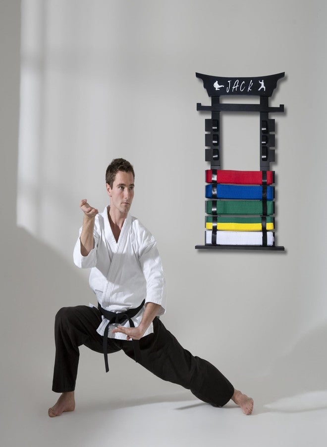 humberboat 8 Belts Karate Belt Display Rack with Stickers, Taekwondo Belt Display Martial Arts Belt Display, Karate Belt Holder for Kids and Adult, Wood, Black - Image 5
