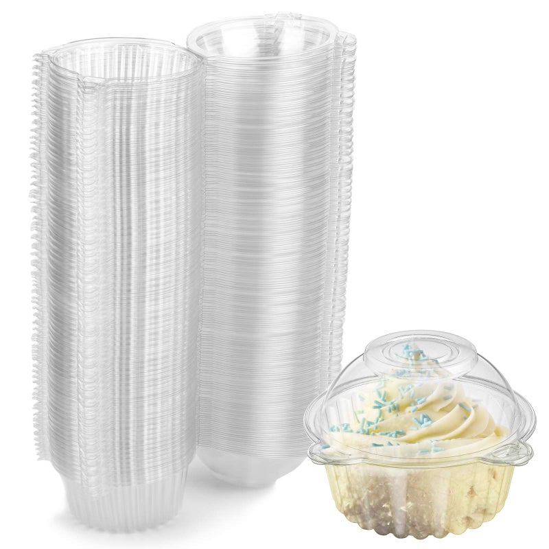 Bekith 150 Pack Individual Cupcake Containers, Plastic Cupcake Holder with Lid, Single Cupcake Boxes, Muffin Container for Party, Stackable - Image 2