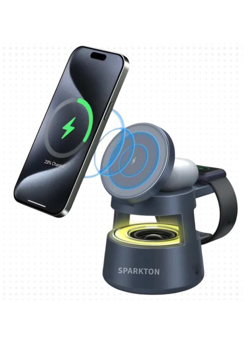 Sparkton 5 in 1 Wireless Charger   Multi-Device Fast Charging Station for Smartphone Earbuds Smartwatch  and More