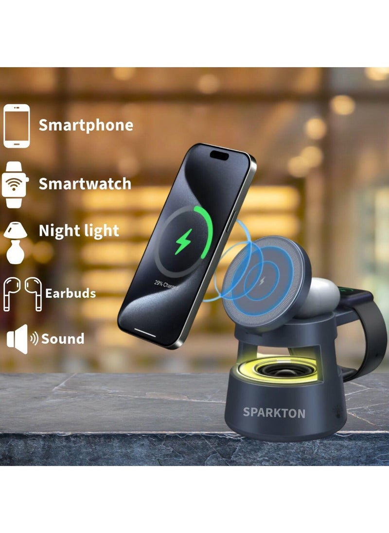 Sparkton 5 in 1 Wireless Charger   Multi-Device Fast Charging Station for Smartphone Earbuds Smartwatch  and More