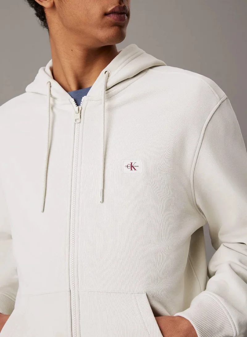 Calvin Klein Jeans Silver Birch Cotton Terry Zip Up Hoodie for Men | Best Price UAE