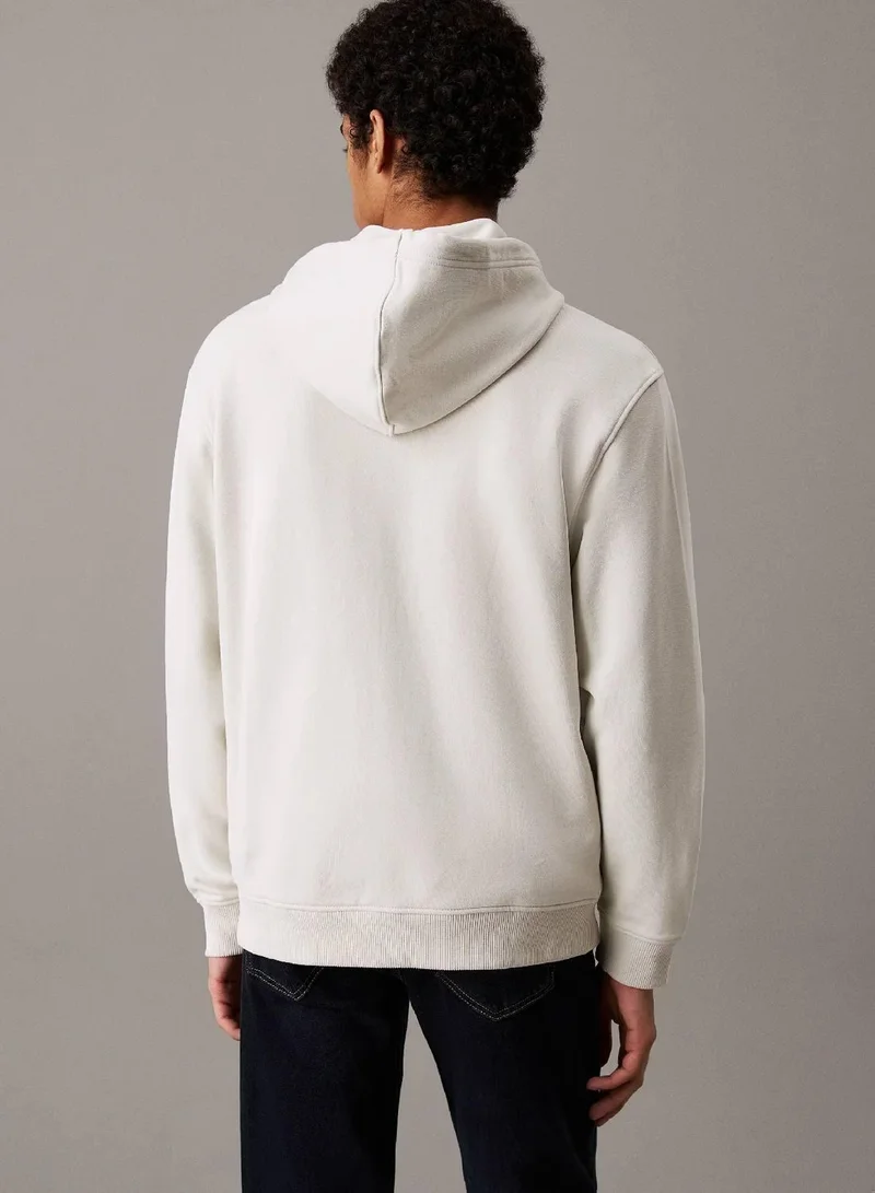 Calvin Klein Jeans Silver Birch Cotton Terry Zip Up Hoodie for Men | Best Price UAE