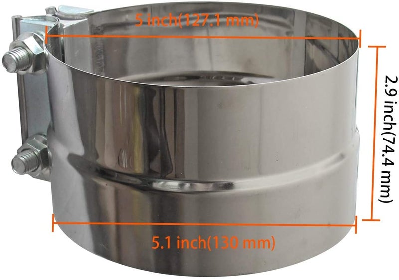 LEDAUT Exhaust Clamps Band Clamp 5" Lap Joint - Stainless Steel Lap Joint Exhaust Band Clamp With 1 Block 4Pcs For 5" Od To 5" Id Exhaust Pipe, Muffler, Elbow And Exhaust Tubing Connection(4 Pack) - Image 4
