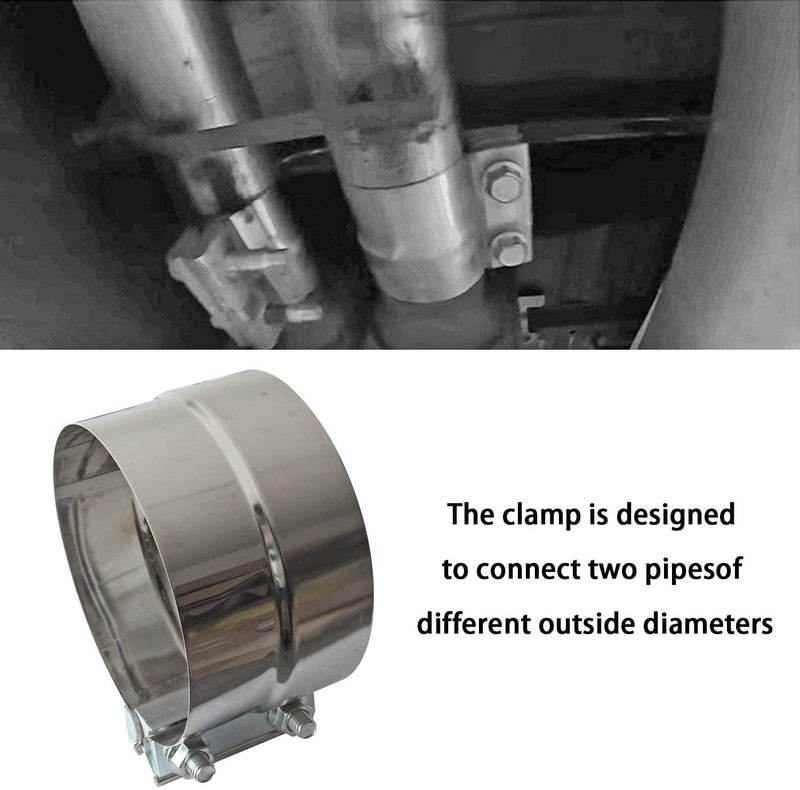 LEDAUT Exhaust Clamps Band Clamp 5" Lap Joint - Stainless Steel Lap Joint Exhaust Band Clamp With 1 Block 4Pcs For 5" Od To 5" Id Exhaust Pipe, Muffler, Elbow And Exhaust Tubing Connection(4 Pack) - Image 5