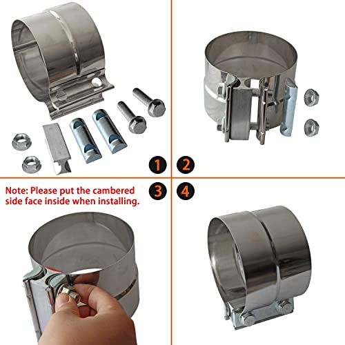LEDAUT Exhaust Clamps Band Clamp 5" Lap Joint - Stainless Steel Lap Joint Exhaust Band Clamp With 1 Block 4Pcs For 5" Od To 5" Id Exhaust Pipe, Muffler, Elbow And Exhaust Tubing Connection(4 Pack) - Image 2