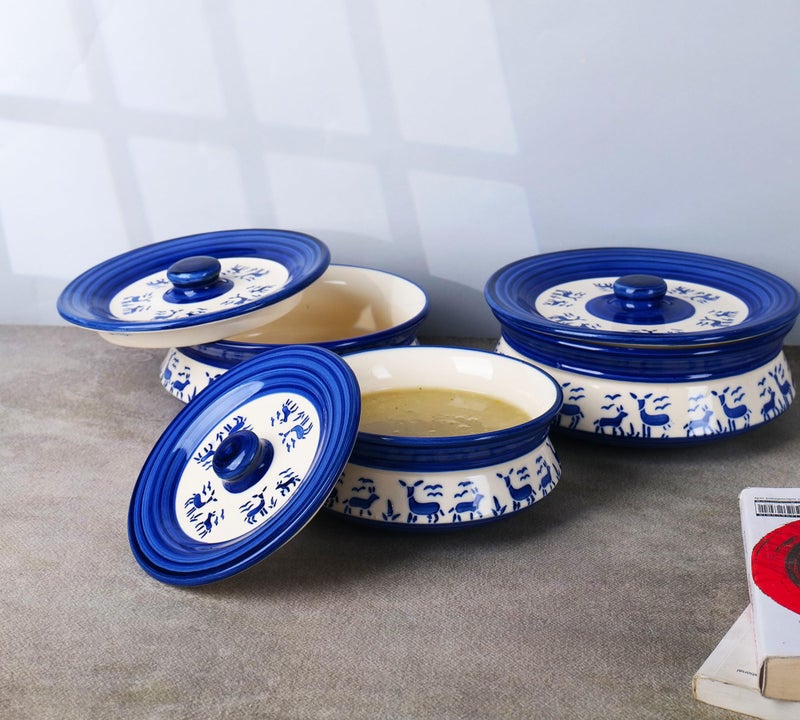 Niyara Premium Ceramic Casserole Set with Lids – Handcrafted Serving Bowls for Hot Food, Microwave & Dishwasher Safe – Perfect for Festive & Everyday Use – Set of 3 (Blue Deer) - Image 2
