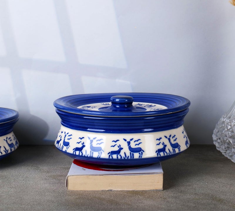 Niyara Premium Ceramic Casserole Set with Lids – Handcrafted Serving Bowls for Hot Food, Microwave & Dishwasher Safe – Perfect for Festive & Everyday Use – Set of 3 (Blue Deer) - Image 3