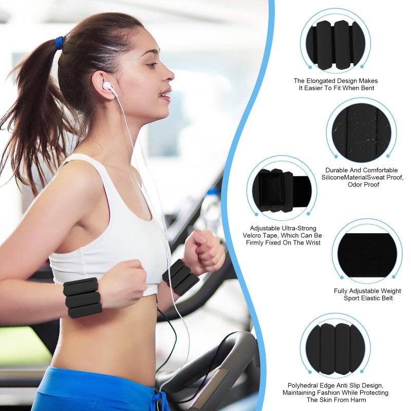 Teikugv Wrist Weights Set of 2, Wearable Arm & Leg Weights for Women & Men, Adjustable Wrist Ankle Weights for Walking, Yoga, Swimming, Gym, 2lb (Black) - Image 3