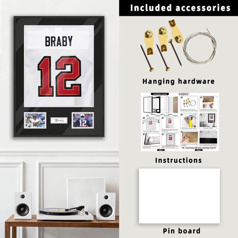 CCDCC Aluminum Jersey Frame Display Case 1 Pack, Lightweight & Durable Metal Jersey Frame with Mat, Pinboard, Shatterproof Plexiglass & Hanging Kit for Football Baseball Basketball Soccer Hockey Shirt - Image 5