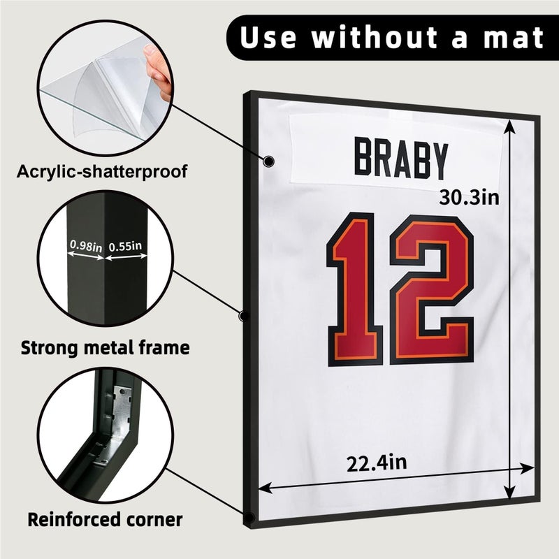 CCDCC Aluminum Jersey Frame Display Case 1 Pack, Lightweight & Durable Metal Jersey Frame with Mat, Pinboard, Shatterproof Plexiglass & Hanging Kit for Football Baseball Basketball Soccer Hockey Shirt - Image 2
