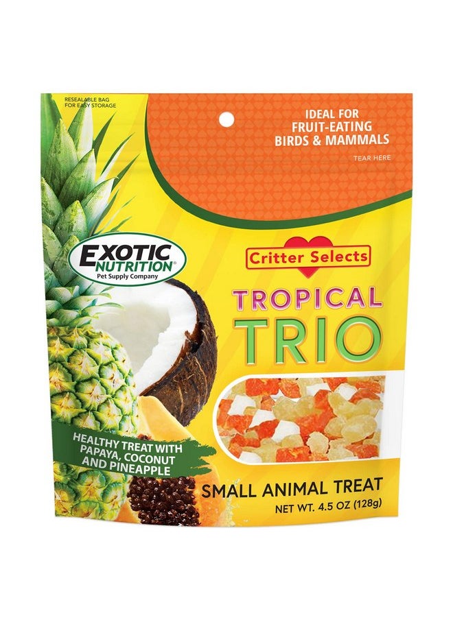 EXOTIC NUTRITION Tropical Trio - Healthy Natural Mixed Dried Fruit Treat - Papaya, Coconut, Pineapple - for Sugar Gliders, Squirrels, Prairie Dogs, Skunks, Marmosets, Parrots, Birds, Rats, Small Pets (4.5 oz.)  - Image 1
