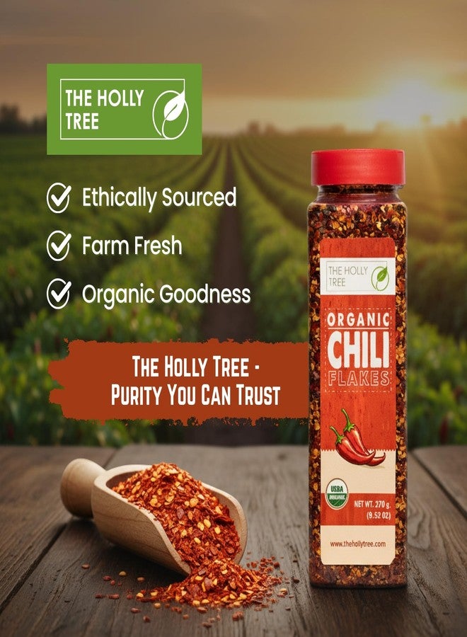 THE HOLLY TREE رقائق الفلفل الأحمر العضوي المطحون 9.52 أونصة - توابل رقائق الفلفل الحار للطبخ - نقي وطبيعي 100%، عضوي معتمد من وزارة الزراعة الأمريكية، كوشير، غير معدل وراثيًا - توابل للطبخ وتتبيلات الطعام - ذا هولي تري - Image 2