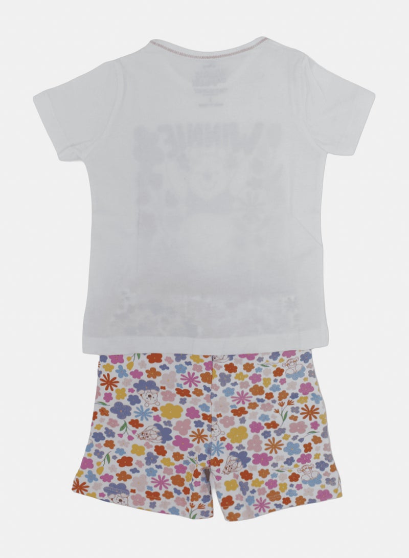Girls Cotton Pajama – White with Pooh Print - Image 2