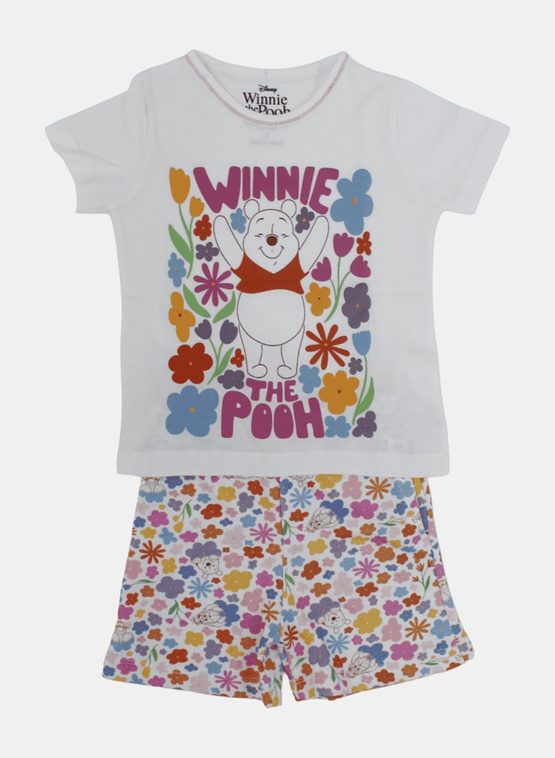 Girls Cotton Pajama – White with Pooh Print - Image 1