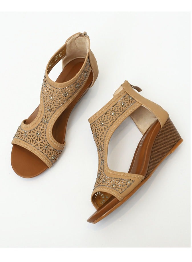 SIKETU Summer New Women's Sandals Comfortable Slope Heel Roman Sandals - Image 2