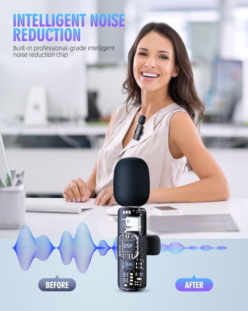 VRJTEC 3-in-1 Wireless Collar Microphone System with ANC Noise Reduction | 360° Sound Capture | Compatible with DSLR Cameras, Android & iOS Smartphones | Seamless Audio Recording - Image 2