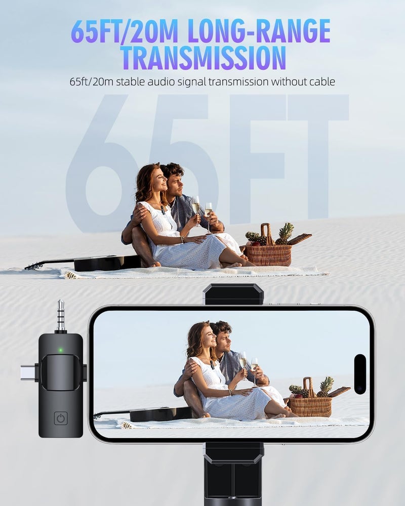 VRJTEC 3-in-1 Wireless Collar Microphone System with ANC Noise Reduction | 360° Sound Capture | Compatible with DSLR Cameras, Android & iOS Smartphones | Seamless Audio Recording - Image 3