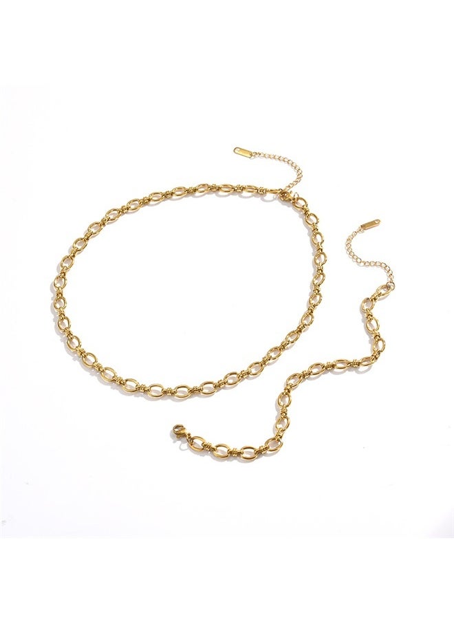 yongsheng Chain Necklace for Women Gold Chunky Choker Necklace Round Link Necklace Bracelet Set  - Image 1