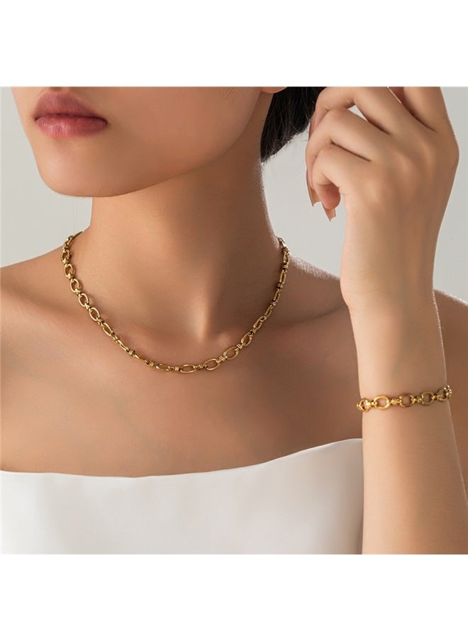 yongsheng Chain Necklace for Women Gold Chunky Choker Necklace Round Link Necklace Bracelet Set  - Image 4