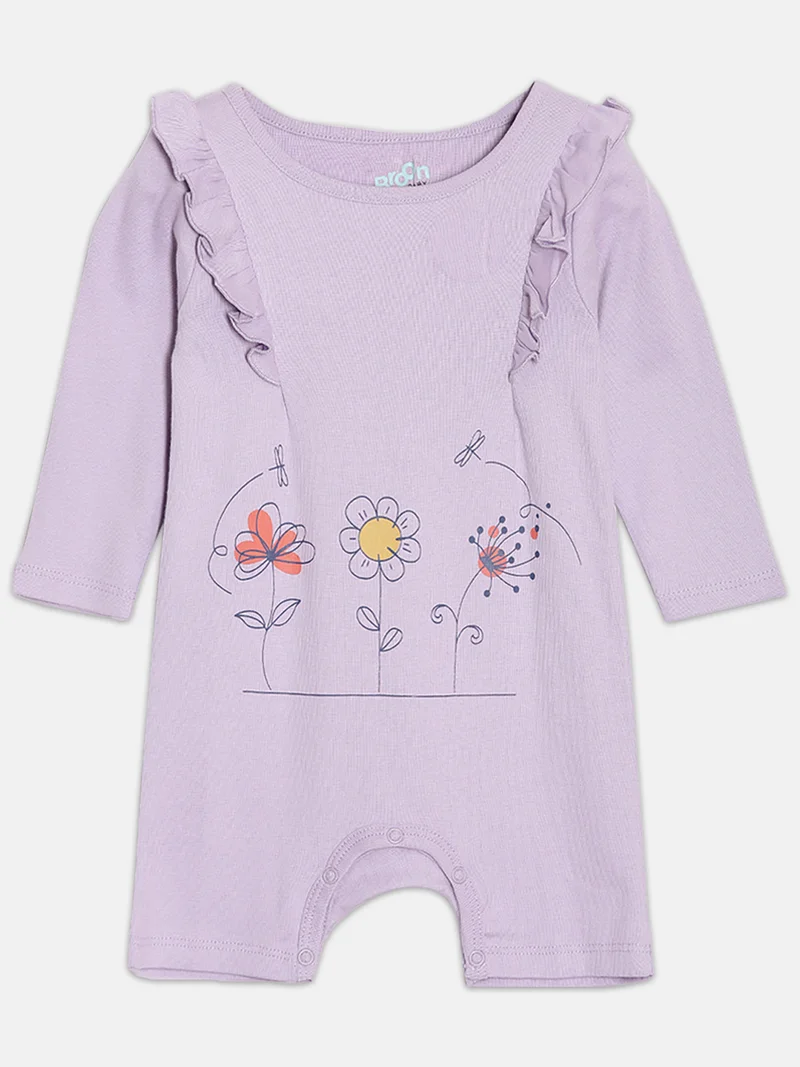 Broon Broon Infant Girls White and Purple Printed Organic Cotton Rompers Pack of 2
