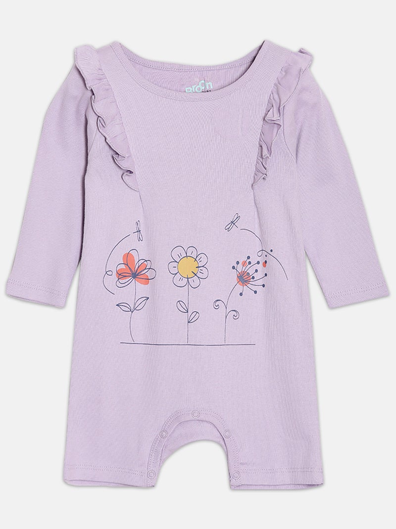 برون رومبرز قطن عضوي أبيض وبنفسجي مطبوع للبنات الرضع عبوة من قطعتين - Image 2