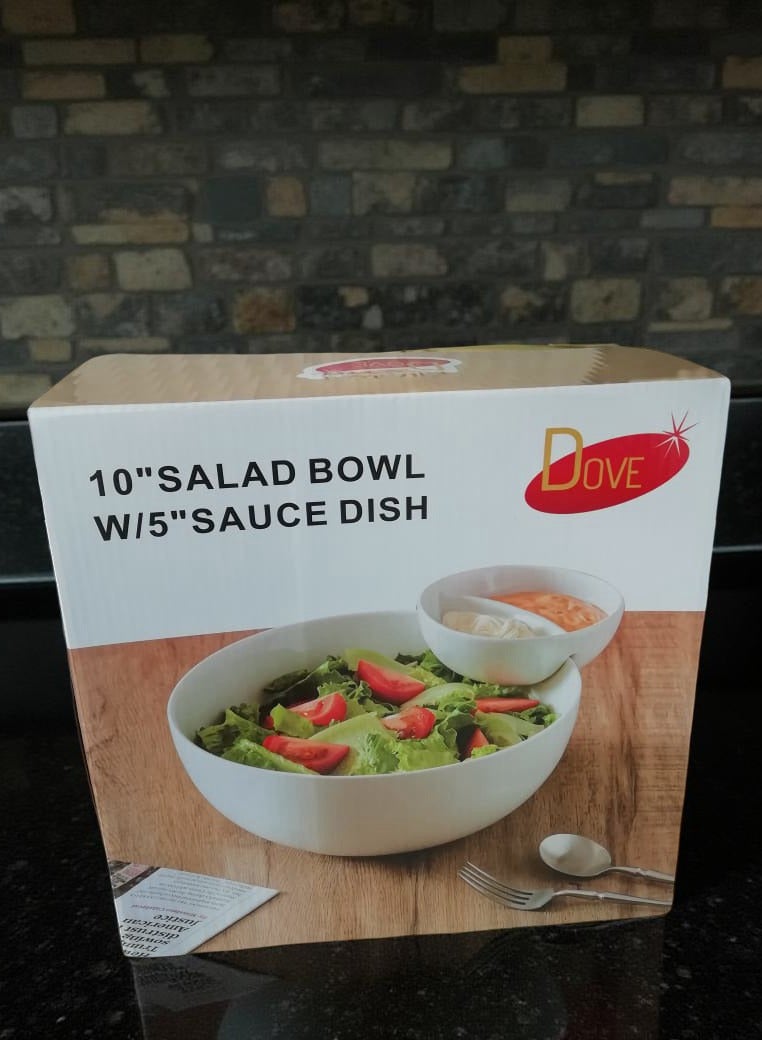 دوف طقم أوعية دائرية من البورسلين مكون من قطعتين أبيض، وعاء سلطة قطر 10 بوصة + وعاء صلصة قطر 5 بوصات - Image 2