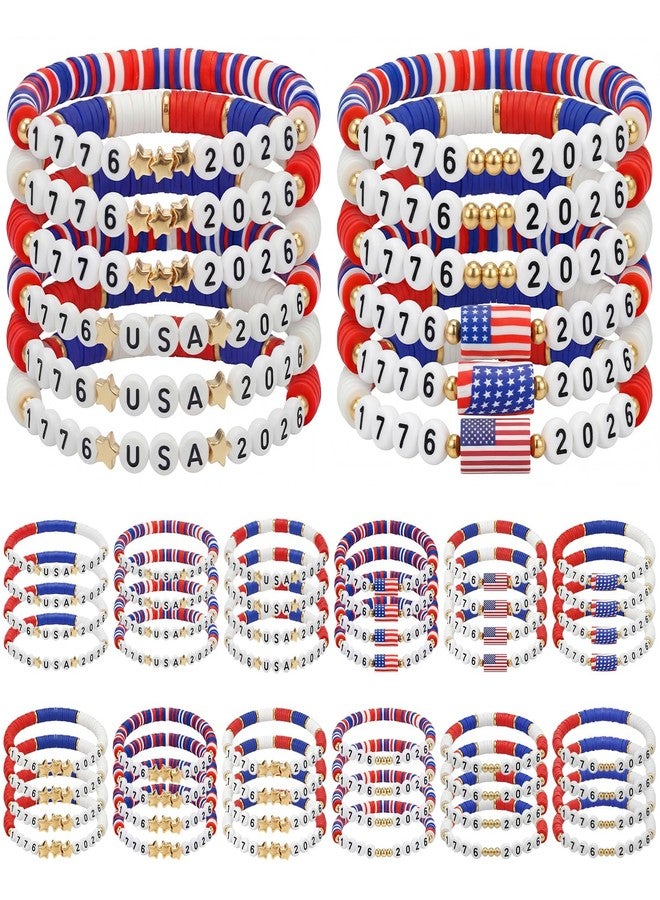 Highergo 48 Pcs 250th Anniversary Bracelet Bulk USA 4th of July Wristband American Patriotic Independence Day Party Favor Gift (Classic) - Image 1