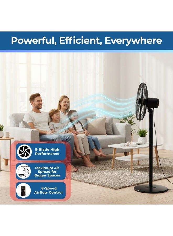 عفہس مروحة قاعدة 16 إنش بـ 5 شفرات، تحكم باللمس وبالريموت، 8 مستويات سرعة، شاشة LCD وضع الليل - Image 4