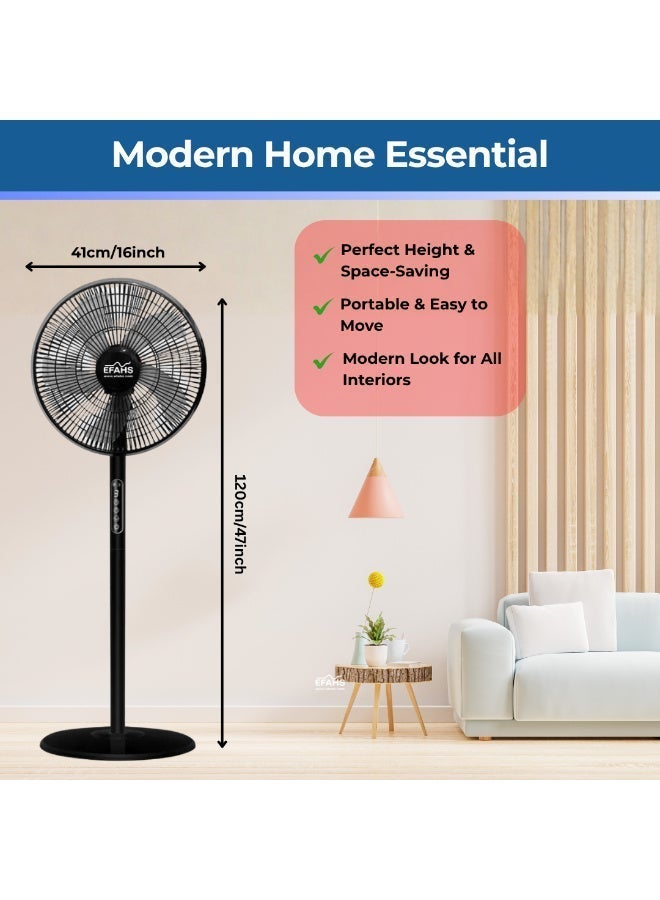 عفہس مروحة قاعدة 16 إنش بـ 5 شفرات، تحكم باللمس وبالريموت، 8 مستويات سرعة، شاشة LCD وضع الليل - Image 5