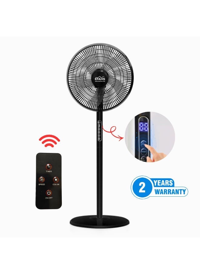 عفہس مروحة قاعدة 16 إنش بـ 5 شفرات، تحكم باللمس وبالريموت، 8 مستويات سرعة، شاشة LCD وضع الليل - Image 1