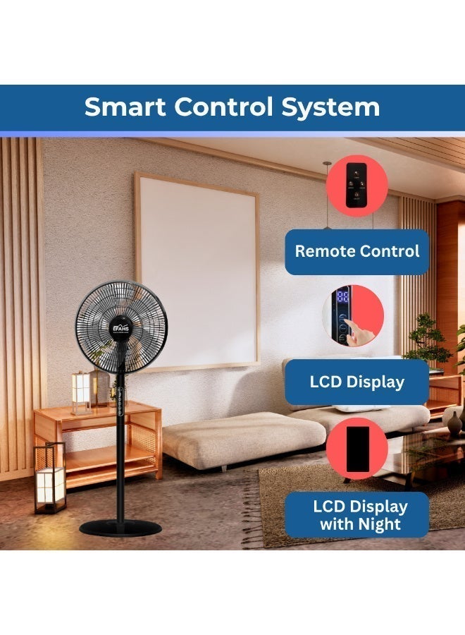 عفہس مروحة قاعدة 16 إنش بـ 5 شفرات، تحكم باللمس وبالريموت، 8 مستويات سرعة، شاشة LCD وضع الليل - Image 2