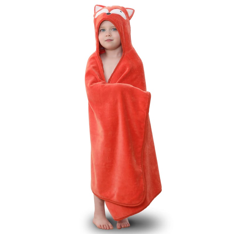 TBEZY Hooded Towel for Kids 100% Cotton Ultra Soft with Unique Animal Design Large for Infants 3-10 Years (Fox) - Image 1