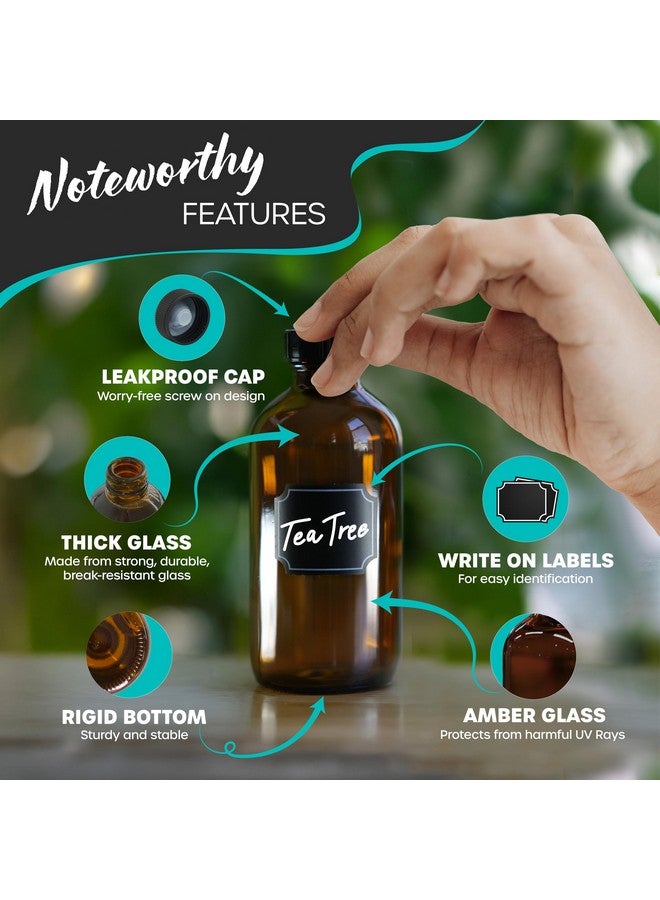 NEVLERS Nevlers 8 Oz Amber Glass Jars with Lids 12 Pack | Leakproof Boston Round Glass Bottles with Lids, Shrink Wrap, Funnel, Labels, Marker & Brush | Use as Amber Vanilla Bottles For Gift Giving 8 Oz Set  - Image 3