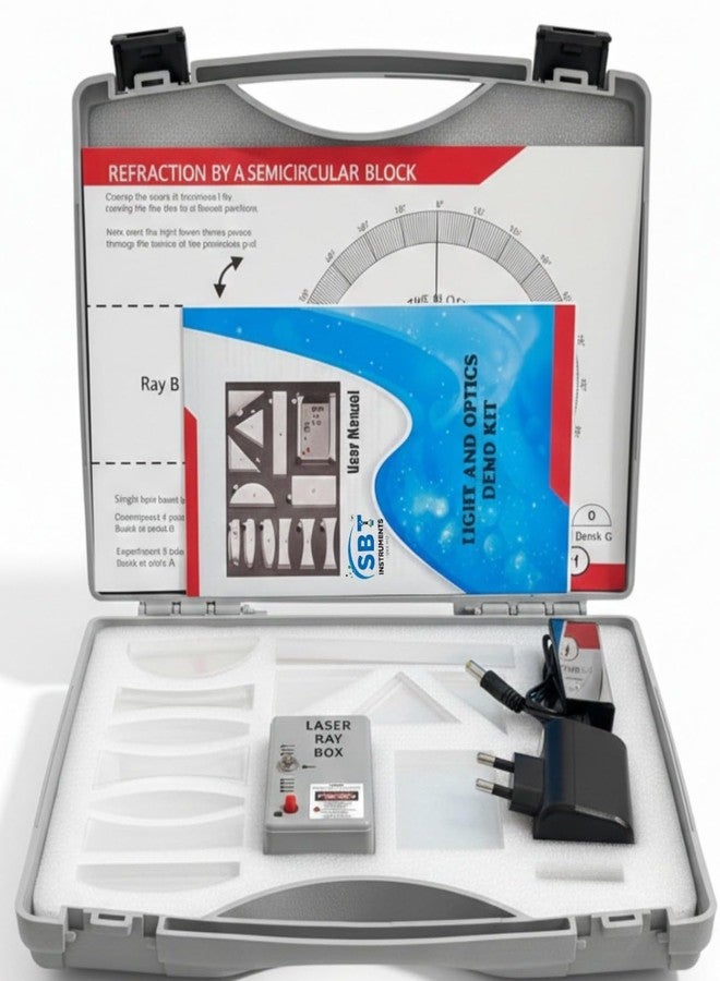 SBT Instruments Light and Optics Class Demo Kit - Experience The Concepts of Lenses | 12 Acrylic Lenses, Ray Box with 3 Beam of Light | Practice Sheets | Physics - Image 1