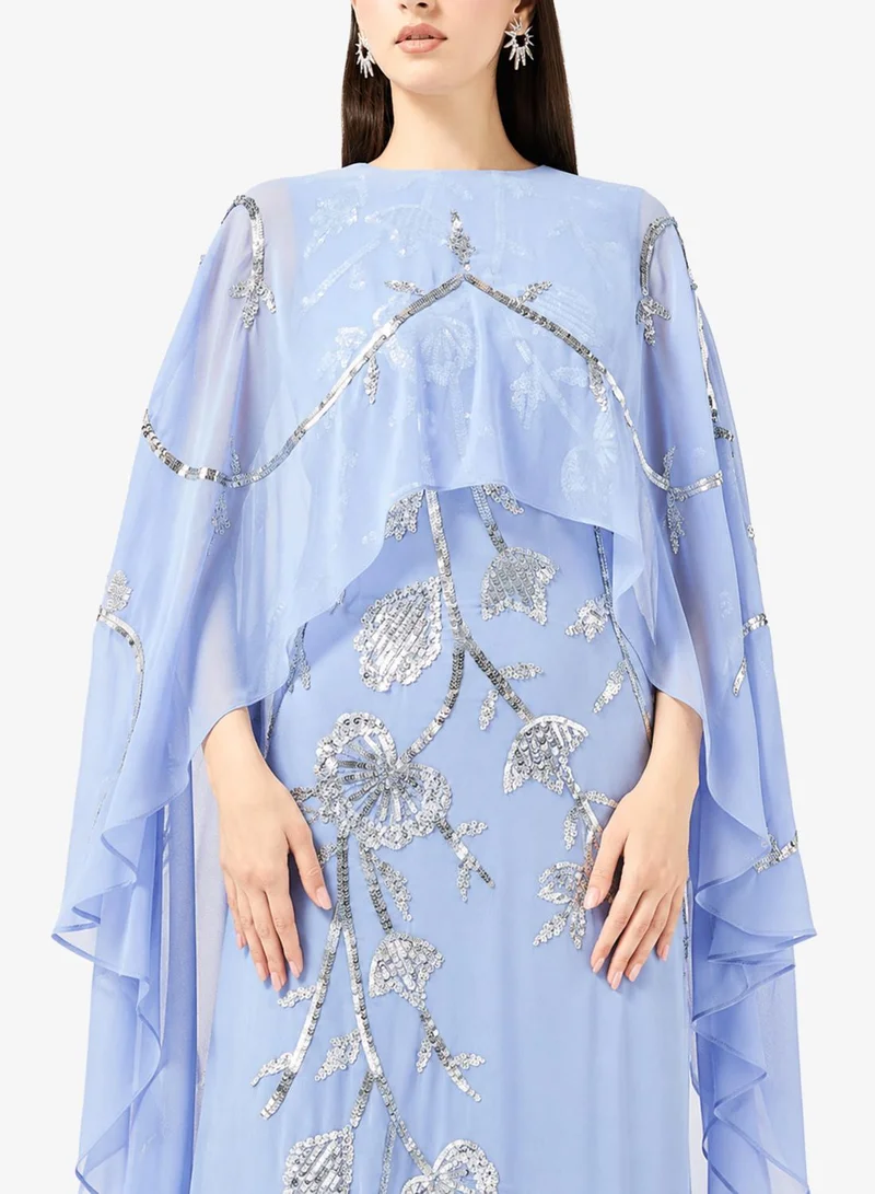 Frock And Frill  Embellished Cape Sleeve Maxi Dress for Women | Best Price UAE