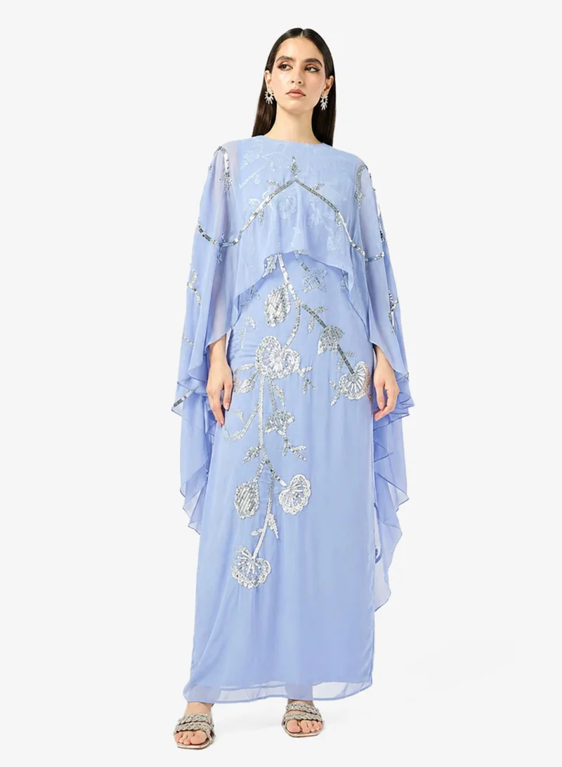 Frock And Frill  Embellished Cape Sleeve Maxi Dress for Women | Best Price UAE