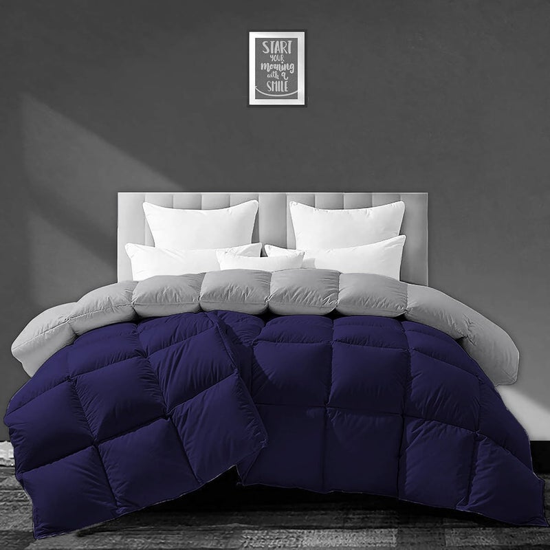 BEDDY FUSION 500 GSM Winter Comforter Double Bed Size 90X100 Premium Collection Heavy Winter Comforter 500 GSM Microfiber Fill DuvetBlanket Double Bed Navy BlueSilver Grey Color - Image 1